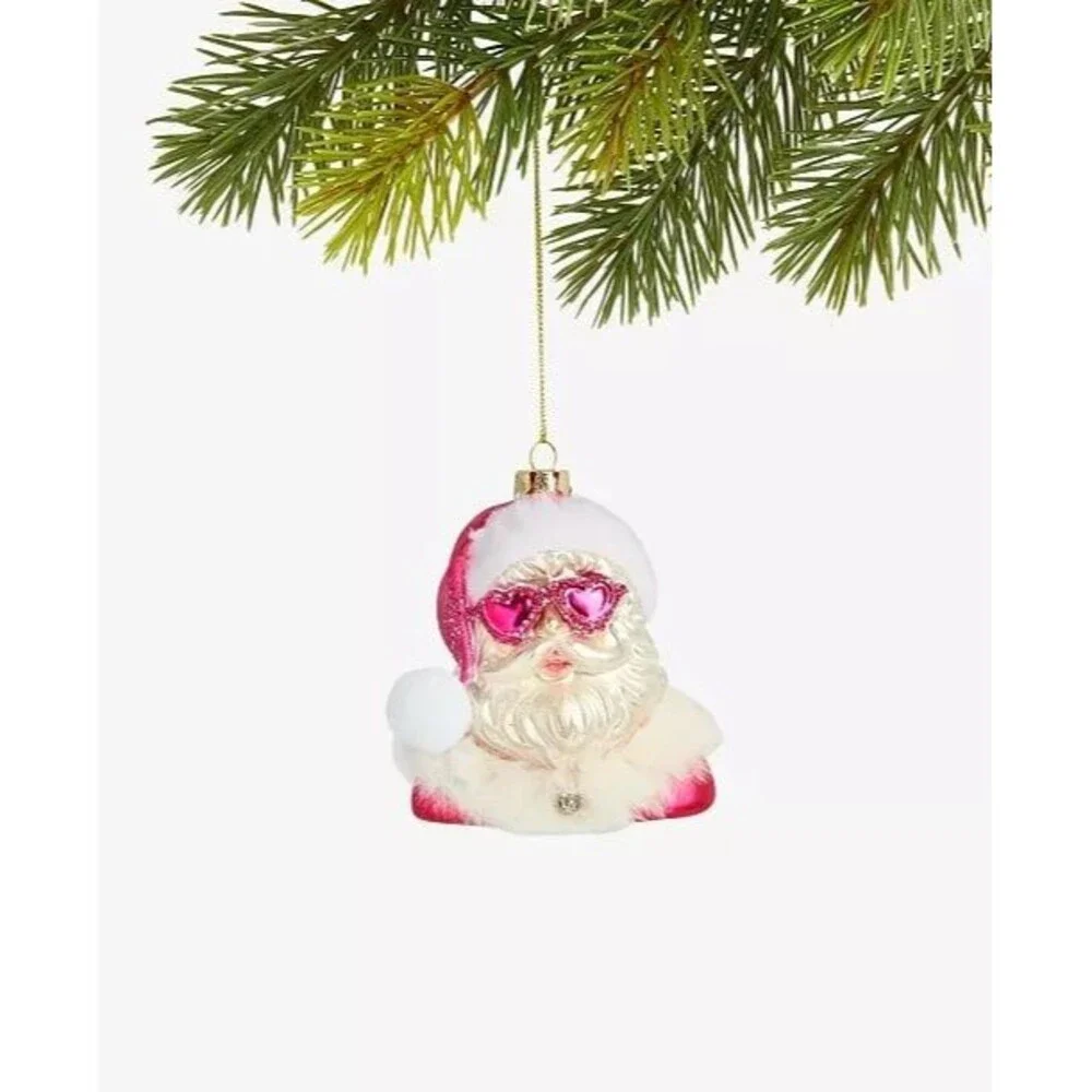 Macy’s Holiday Lane Merry Magic Pink Heart Sunglasses Santa Ornament